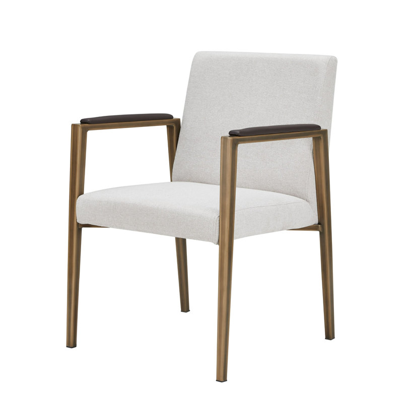 Modern Off-White Upholstered Dining Chair with Brass Metal Frame