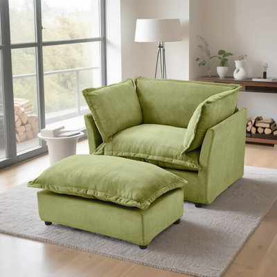 Modern Chenille Accent Chair with Ottoman & Pillows