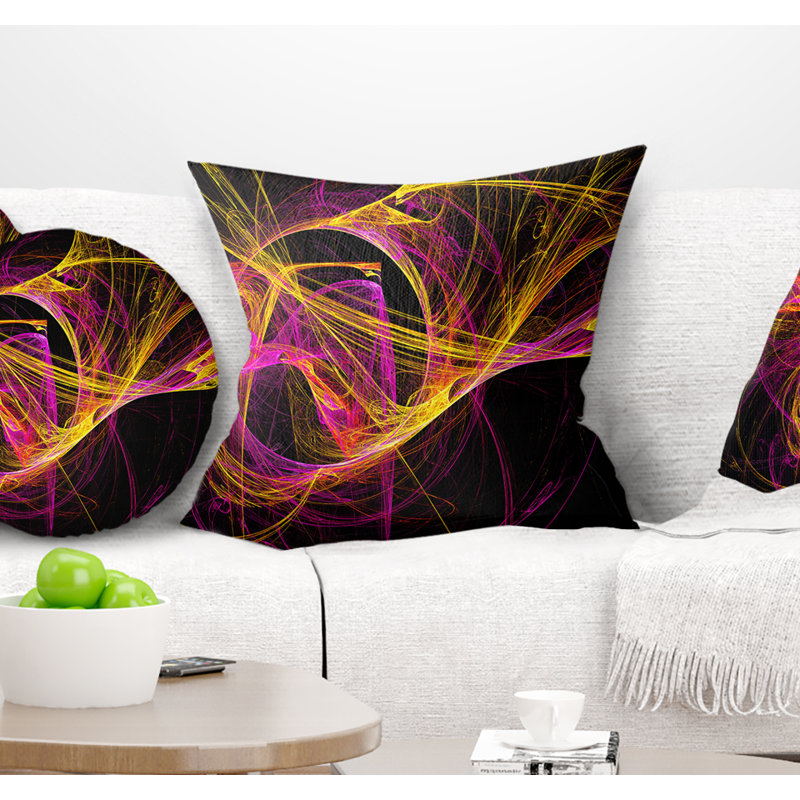  Coussin abstrait abstrait, 16 po x 1 po, Coussin décoratif, Jaune / Noir