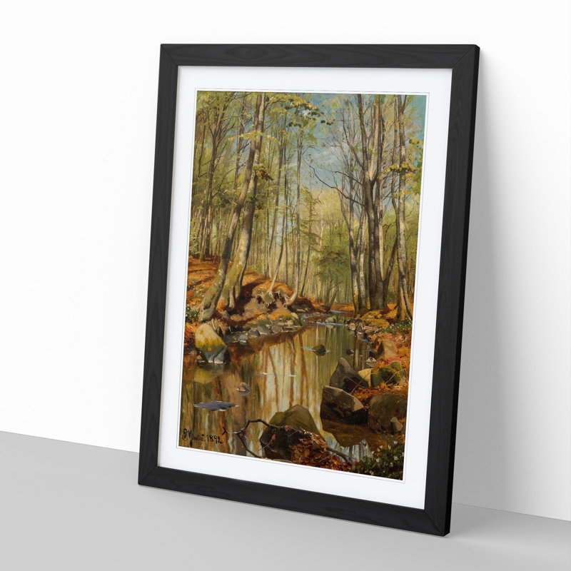 A Wooded River Landscape by Peder Mork Monsted - Picture Frame Painting, 36cm H x 27cm W x 2cm D, Black
