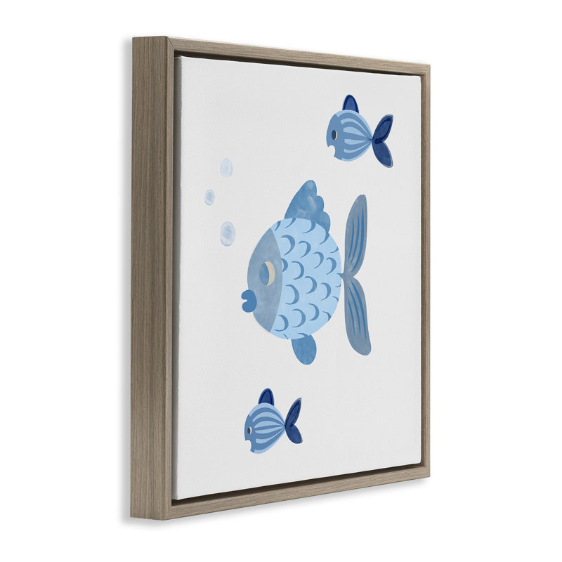 «Minimal Blue Fish» par Carrie Cantwell, Cadre flottant orme Montalcino, H 25 po x l 25 po