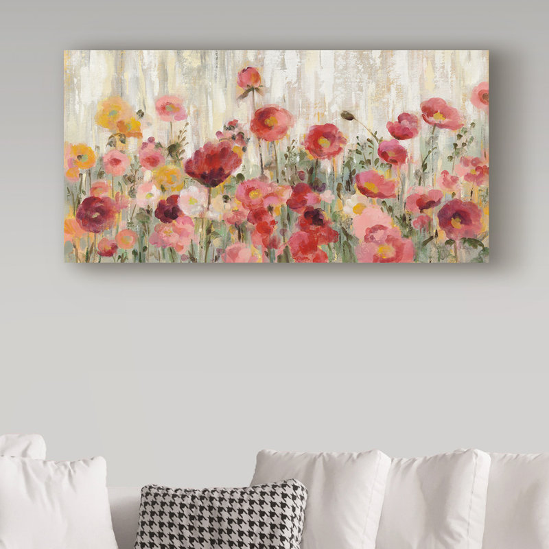 « arrosage des fleurs », reproduction de peinture à l’acrylique sur toile tendue, H 16 po x l 32 po