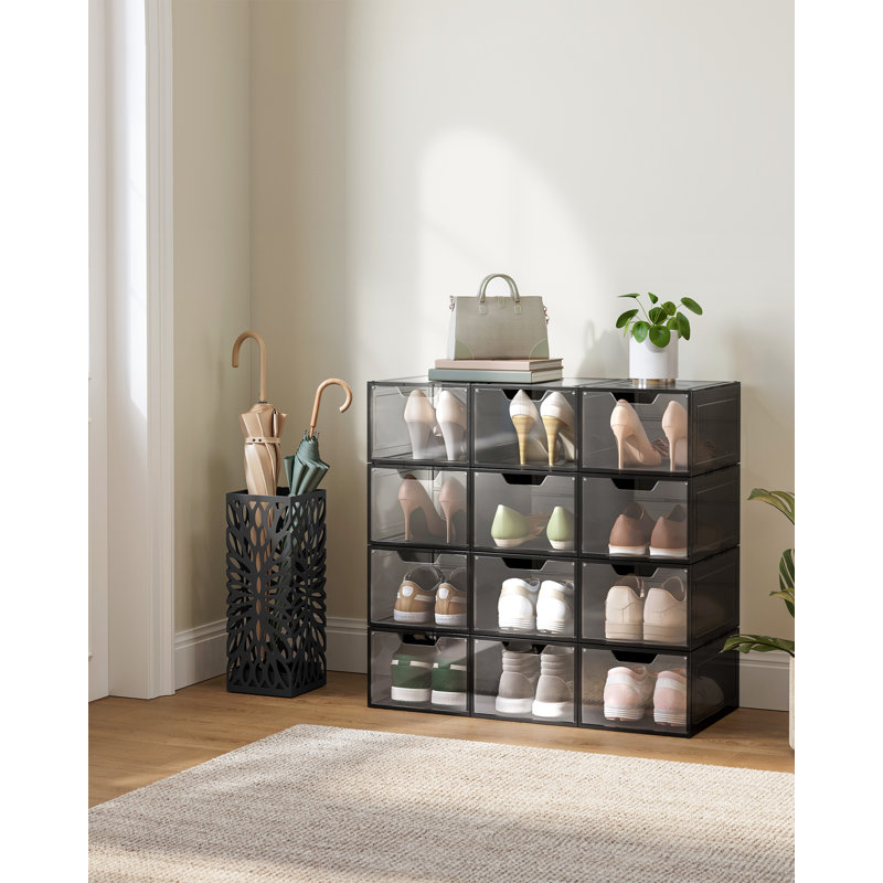 6 Pair Stackable Shoe Storage Box, Black