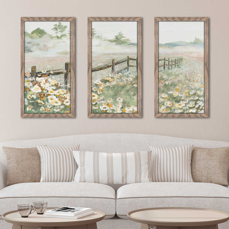 «Fence With Flowers», reproduction de 3 pièces sur acrylique, H 25,5 po x l 40,5 po x P 1 po