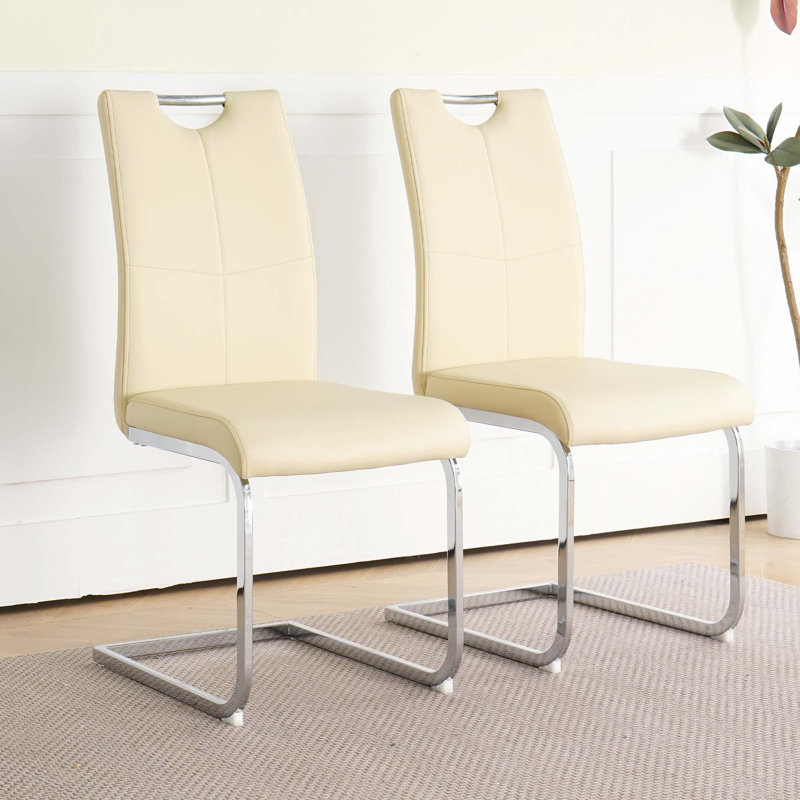 PU Dining Chair Living Room Chair(Set Of 2), Light Yellow