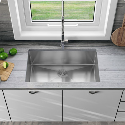 Sinber 32" x 19" Undermount Single Bowl Kitchen Sink with 304 Stainless Steel Satin Finish
