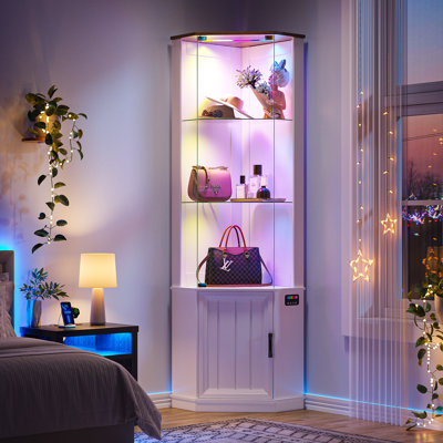 Armoire de coin de 69 po de hauteur avec lumières colorées et tablettes réglables