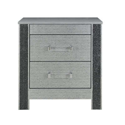 Table de chevet de chambre à coucher en argent avec rangement caché et poignée carrée contemporaine
