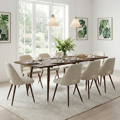 9-Piece Extendable Dining Table Set with Upholstered Side Chairs