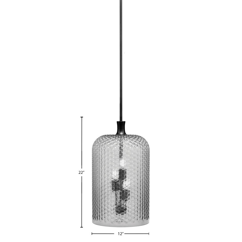 Luminaire suspendu en forme de tige 3 lumières avec verre, Noir / transparent, Noir mat