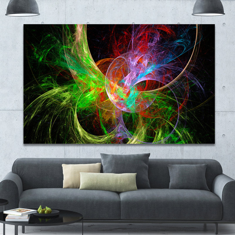 « multi-color fractal abstract design », impression sur toile tendue en vert/rouge/noir, H 20 po x l 20 po x P 1 po