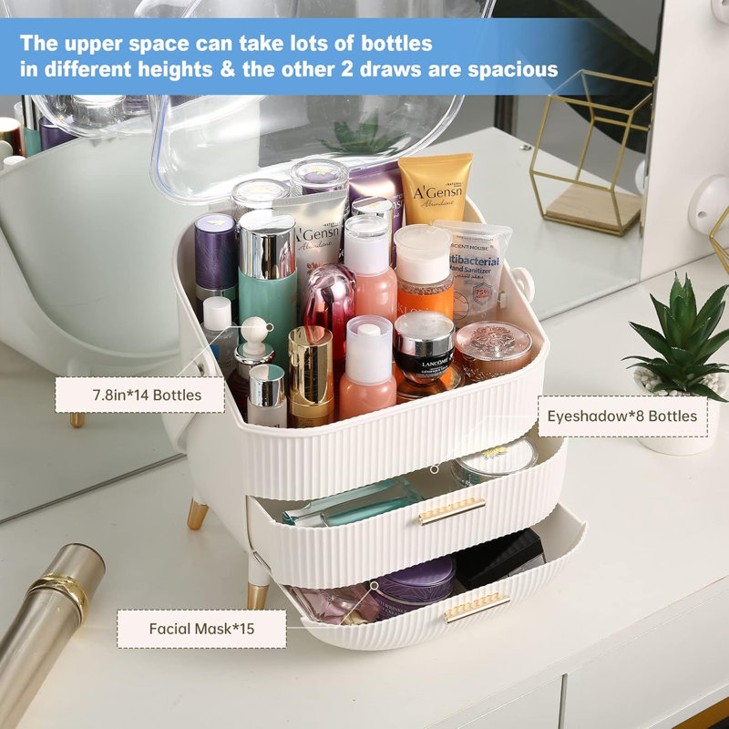Organizer,Cosmetics Display Case With 2-Layer Storage Box, White