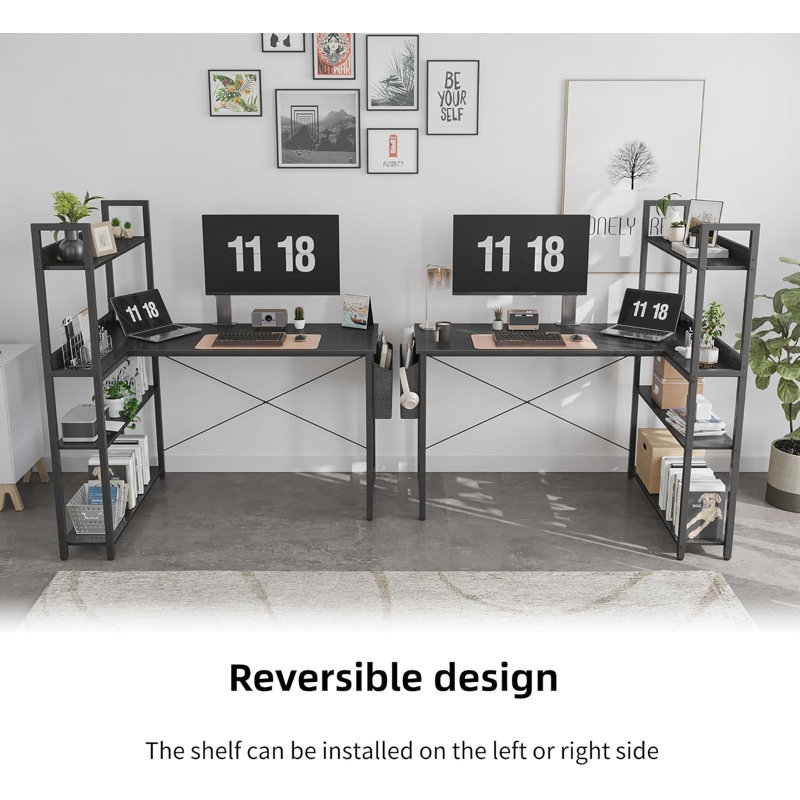 L Shaped Computer Desk With Bookshelf And Storage, Space Saving Corner Desk For Home Office, Study, Writing, And Gaming, Sturdy And Durable Workstation