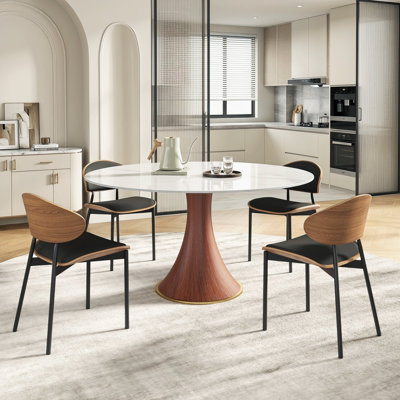 5Pcs Dining Set With Leather Upholstered Side Dining Chairs