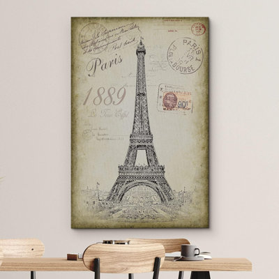 Rustic Bevera " Vintage Eiffel Tower Sketch With Typography Transportation Drawings Realism Chic Scenic Relax Calm Multicolor "
