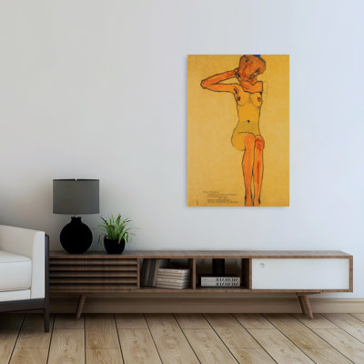 Seated Female Nude With Right Arm Classic Contemporary Wall Art Print by Egon Schiele - Wrapped Canvas Print