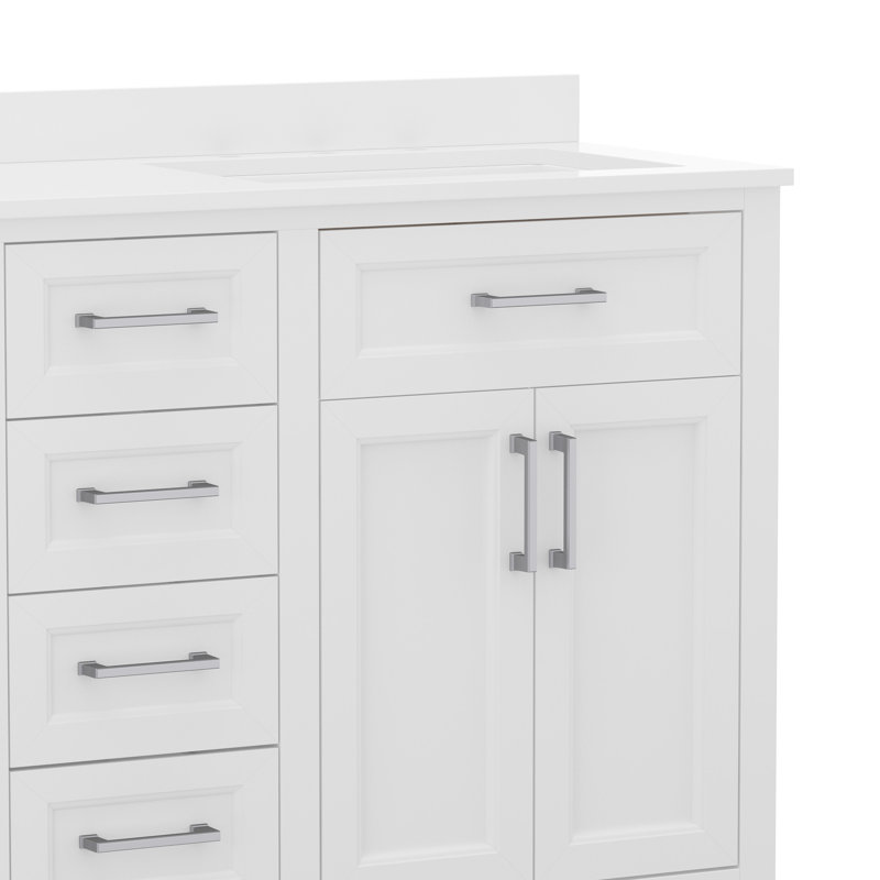 White Double Bathroom Vanity with Gold Hardware and Marble Top