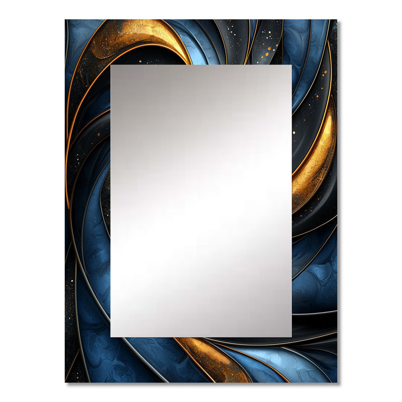 Fractal Aqua Drift Of Marble I - Transitional Decorative Mirror, Modern Large Wall Mirror, Printed Metal Art, 32" x 24"