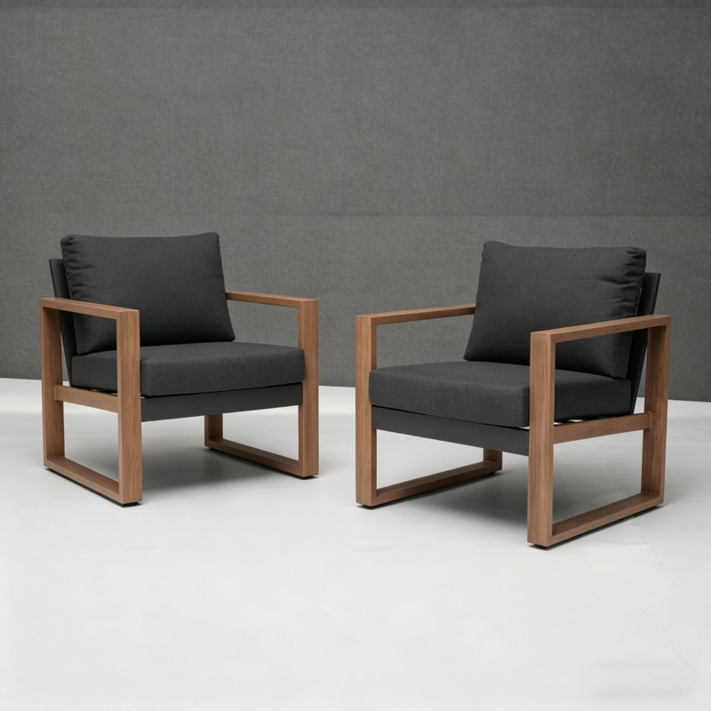 Fauteuil de patio en aluminium avec coussins Arunas, ensemble de 2, Noir