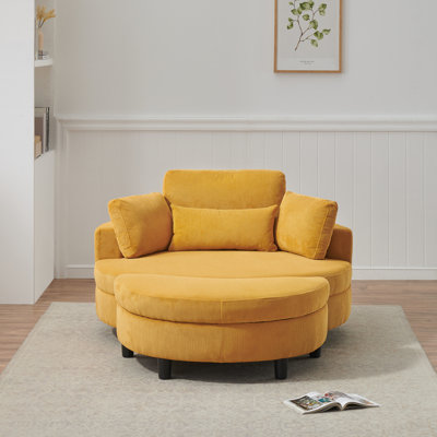 Modern Sofa 51-Inch Corduroy Sofa With Two Throw Pillows And A Waist Pillow With An Extra Tray