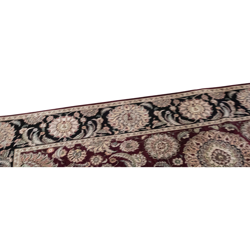 Tapis rouge / noir / beige en laine noué à la main de conception unique 5 pi 9 po x 8 pi 9 po