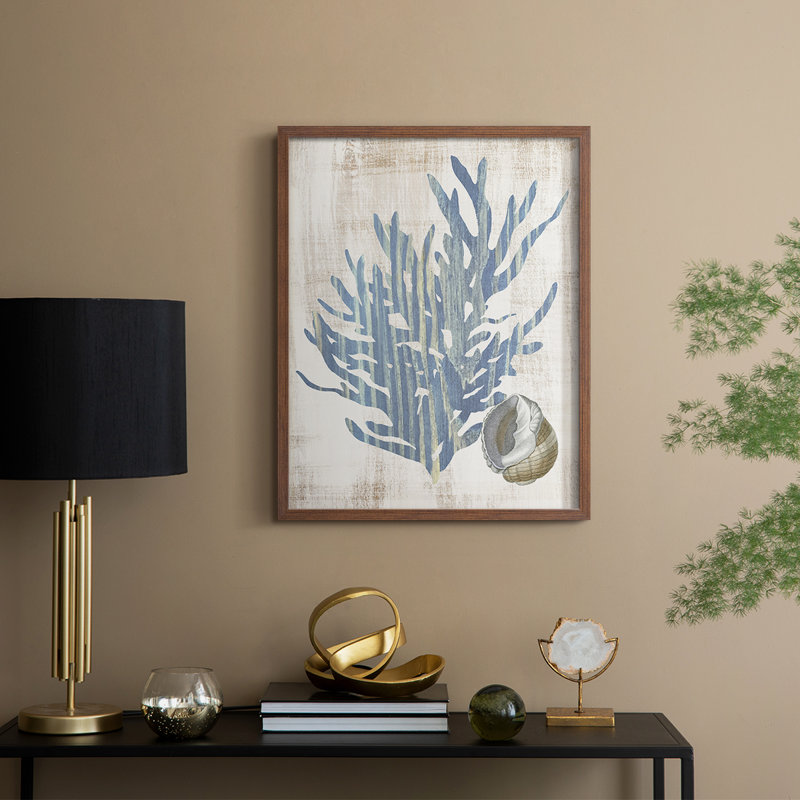 Reproduction encadrée de varech II - bois massif, H 11 po x l 9 po, Noyer