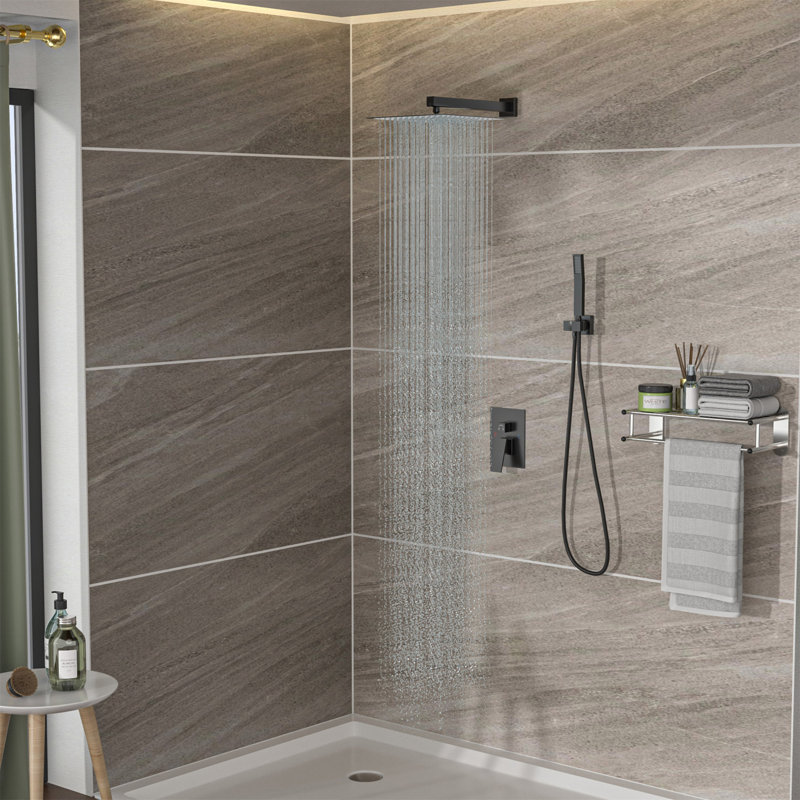 Dual Shower Head - 12 Inch Wall Mounted Square Shower System With Rough-In Valve