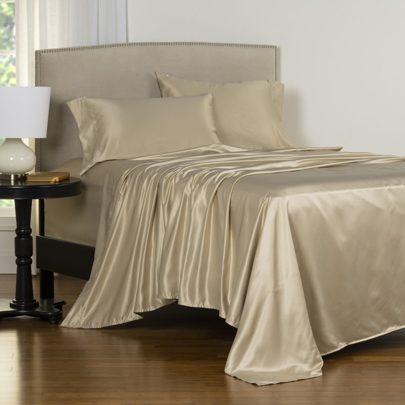 F. Scott Fitzgerald Luxury Satin-Finish Bed Sheet Set, King, Gold