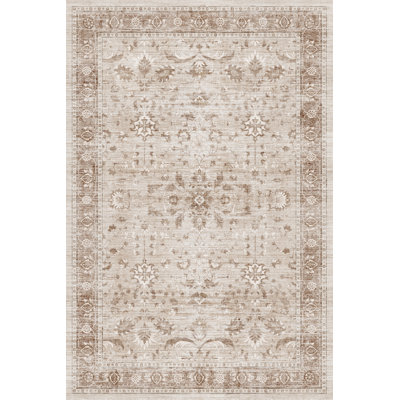 Vintage Area Rug Indoor Washable Taupe Rug Boho Distressed Retro Carpet for Living Room Non Slip Indoor Low Pile Soft Bedroom Dining Room Home Office