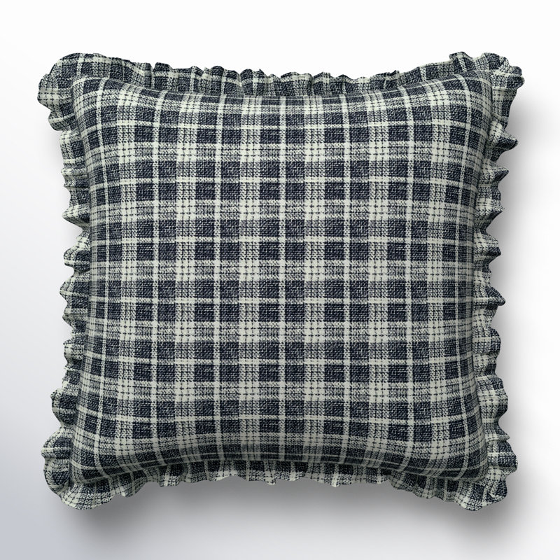 Coussin décoratif en coton Zeppelin, 18 po x 18 po, Tissu écossais noir, Housse de coussin seulement - sans insert