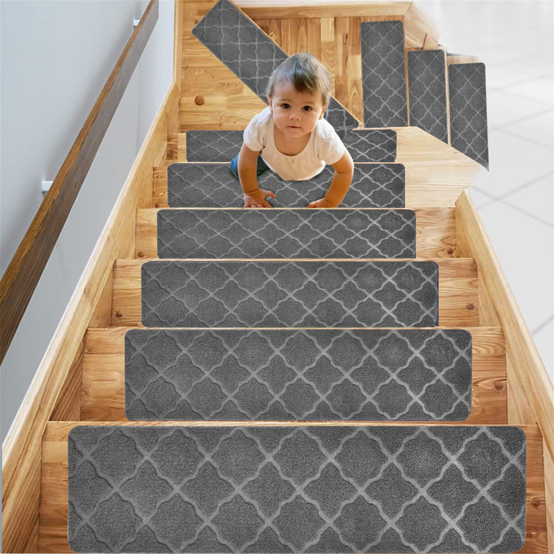 Non-Slip Stair Tread, Grey Geometric, 15 Pieces Included