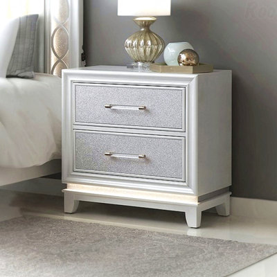 2-Drawer Bedroom Nightstand, Pearlized White with LED Lights