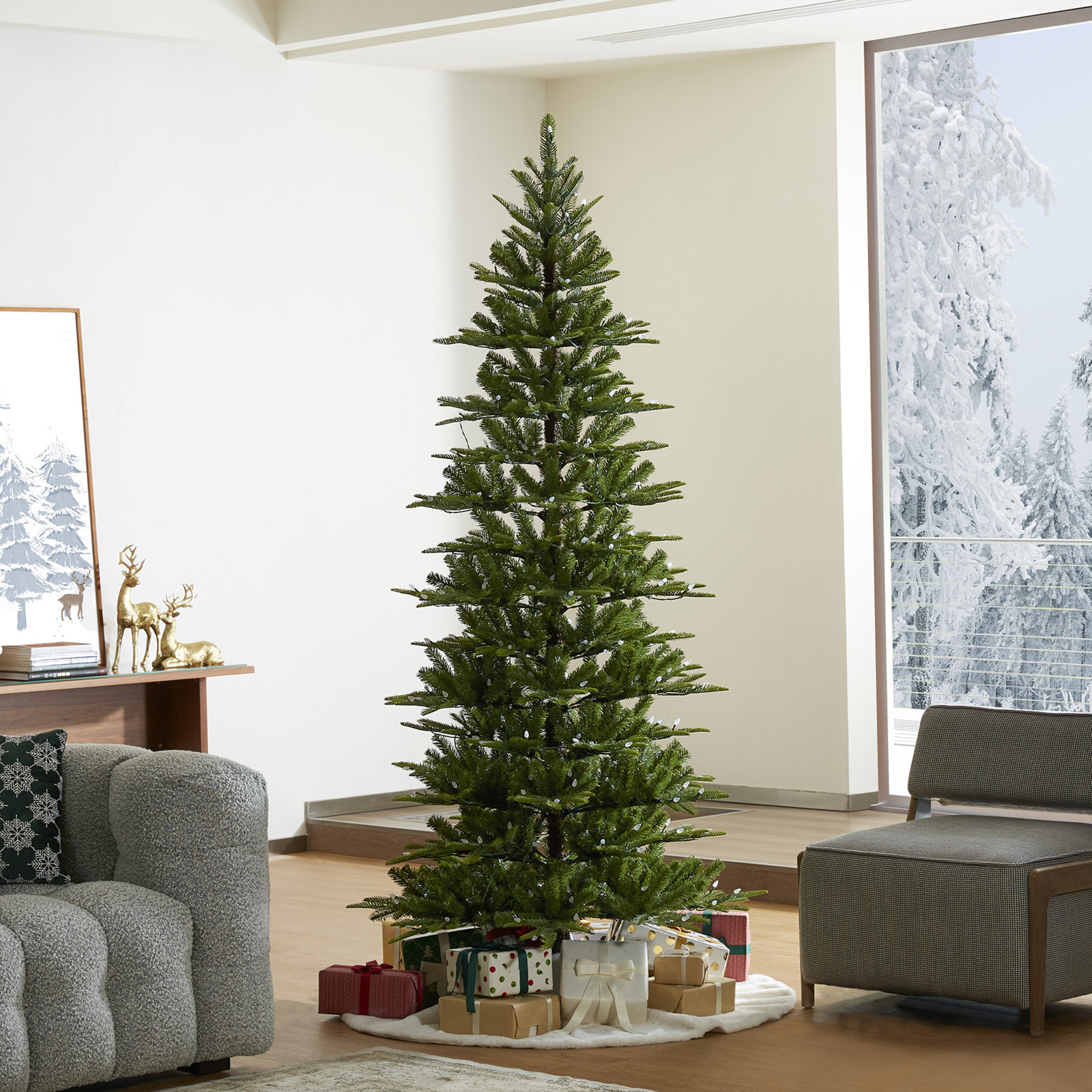 Pre-Lit Green Slim Fir Artificial Christmas Tree with Strawberry Lights, 7.5' H