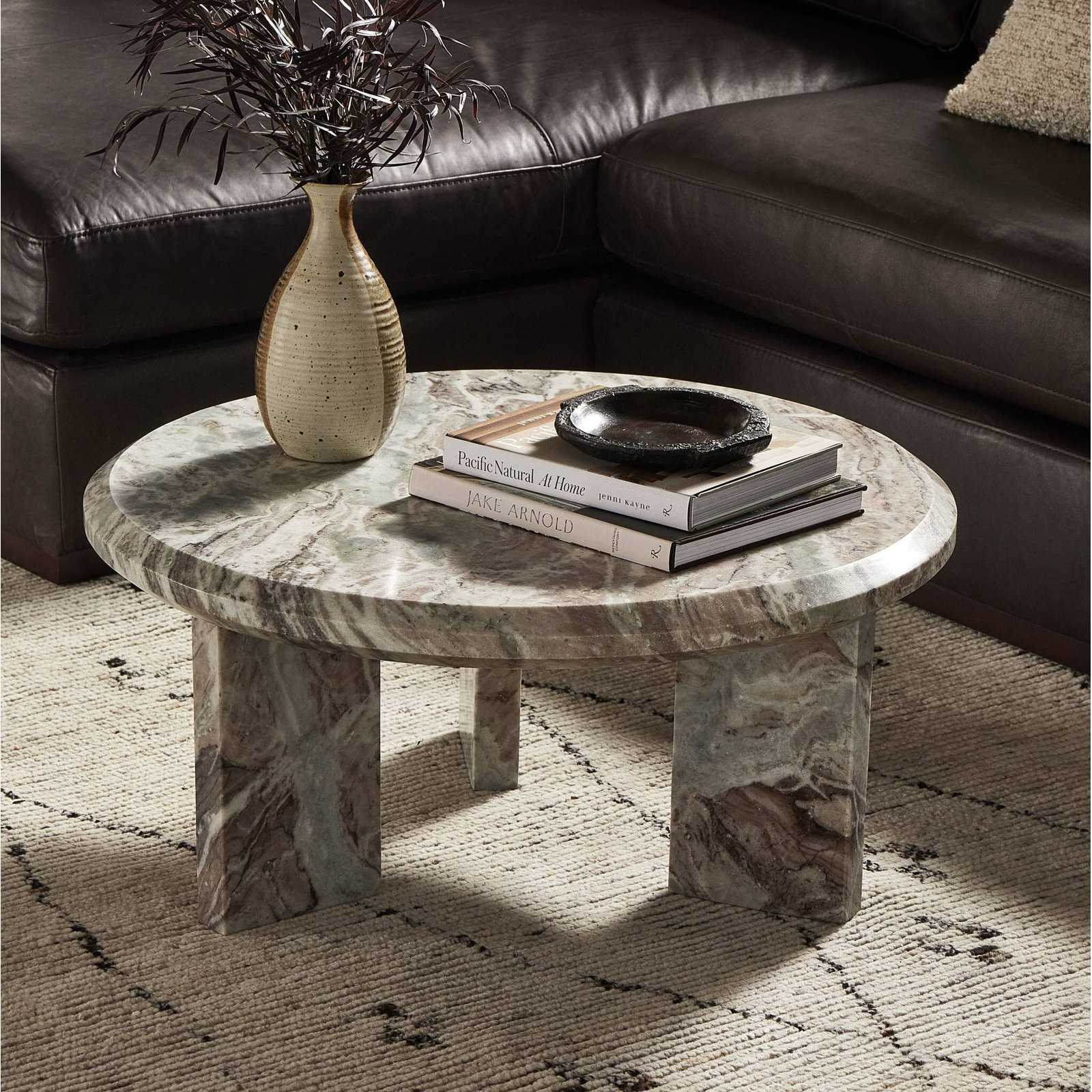 Bryce 32" Genuine Marble Coffee Table, Creamy Taupe Marble Solid