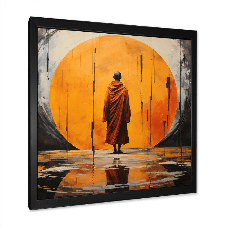 Minimalisme, bouddhisme orange gourou V, H 30 po x l 30 po x P 1 po, Cadre simple noir