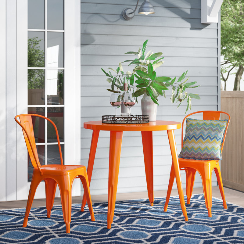 Brinson Round Steel Bistro Set, Orange, 17.5"