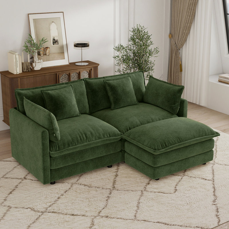 Canapés modulaires, canapé en L, canapé en chenille, pour le salon, Chenille verte, 33" H x 75.9" W x 57" D