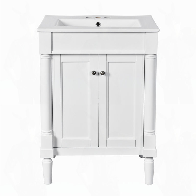 Meuble-lavabo simple avec grandes tablettes de rangement, Blanc