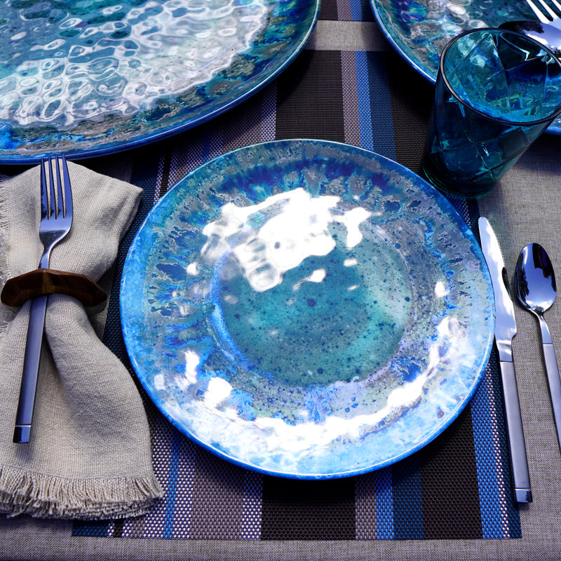 Radiance Teal 12-Piece Heavyweight Melamine Dinnerware Set