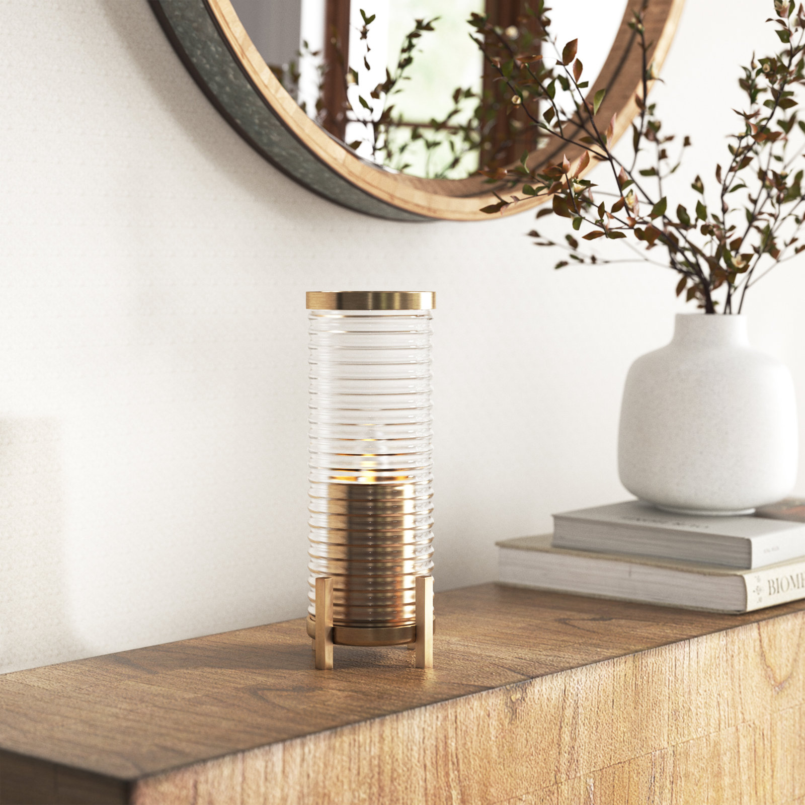 Naja Glass and Brass Tabletop Hurricane