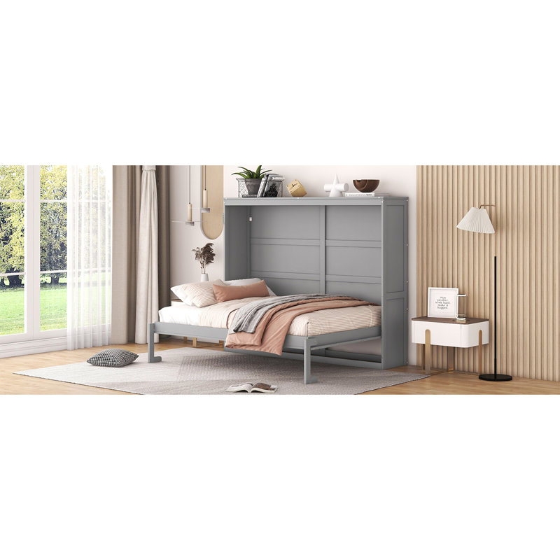 Lit escamotable double pleine grandeur, gris, Gris, Lit double