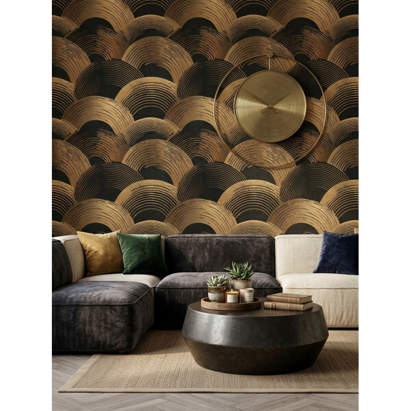 Rouleau de papier peint double art déco art déco noir et or, Peler et coller