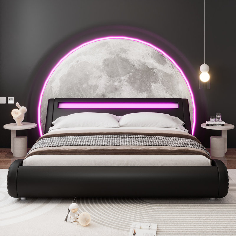 LED Platform Bed Frame With Adjustable Headboard, King, Black