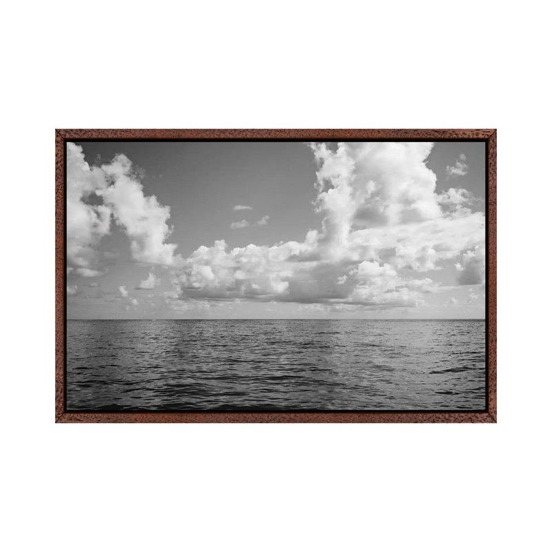 Monochrome Ocean View by Bethany Young - Print on Canvas, 45.72cm H x 66.04cm W x 3.81cm D, Classic Brown Wood Framed