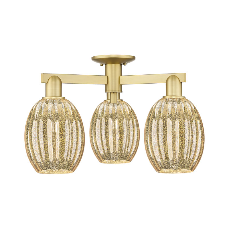 Ruvalcaba - 3 Light Bulb Shade Semi-Flush Mount, Mercury, Satin Gold