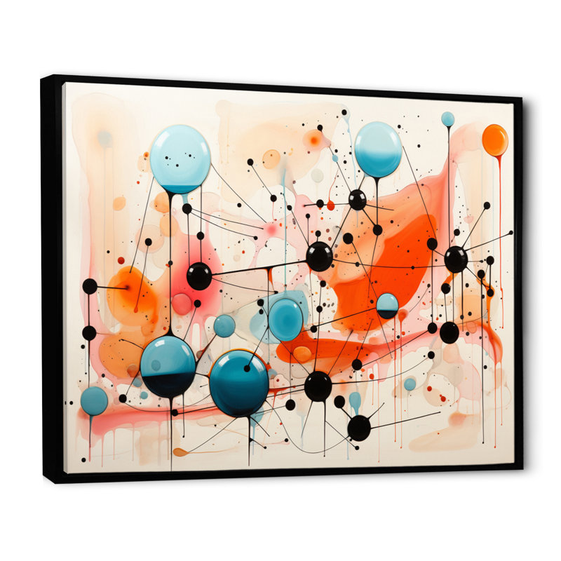 «Mid-Century» abstrait coloré, impression atomique sur toile encadrée, Cadre flottant noir, H 34 po x l 44 po x P 1,5 po