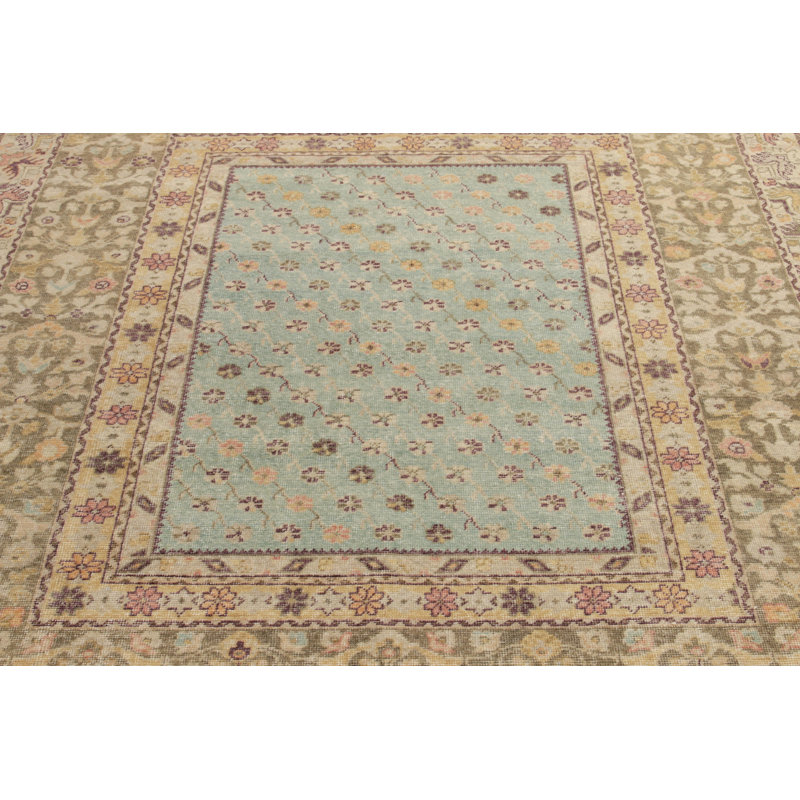 Distressed Homage Hand Knotted Wool Floral Area Rug, Rectangle 8' x 10'