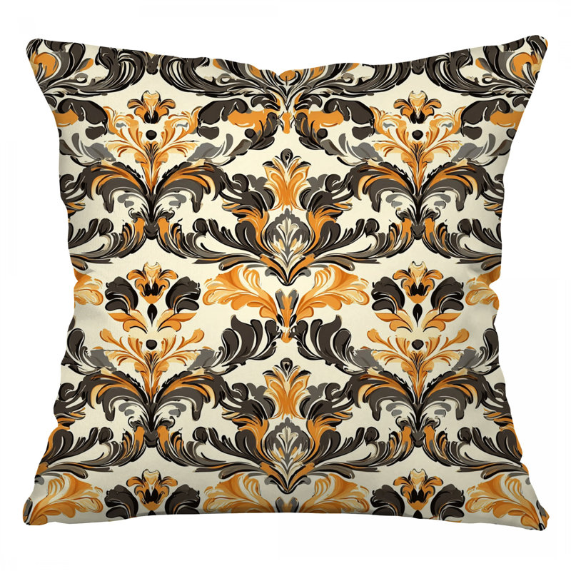Coussin décoratif en damas Ornate, Carré 18 po