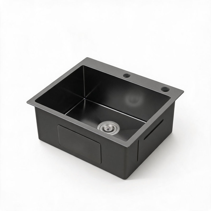 Évier de cuisine à encastrer à cuve en acier inoxydable noir de 58,4 cm x 48,3 cm (23 po x 19 po) avec bonde et crochet aux normes américaines