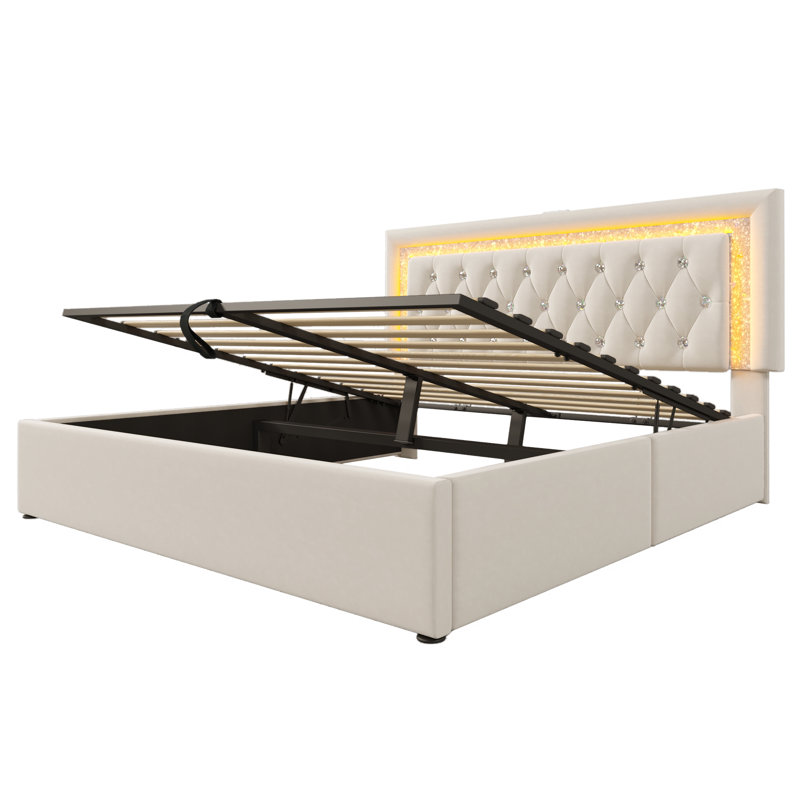 Upholstered Ottoman Storage Bed, Beige, Double (4'6)